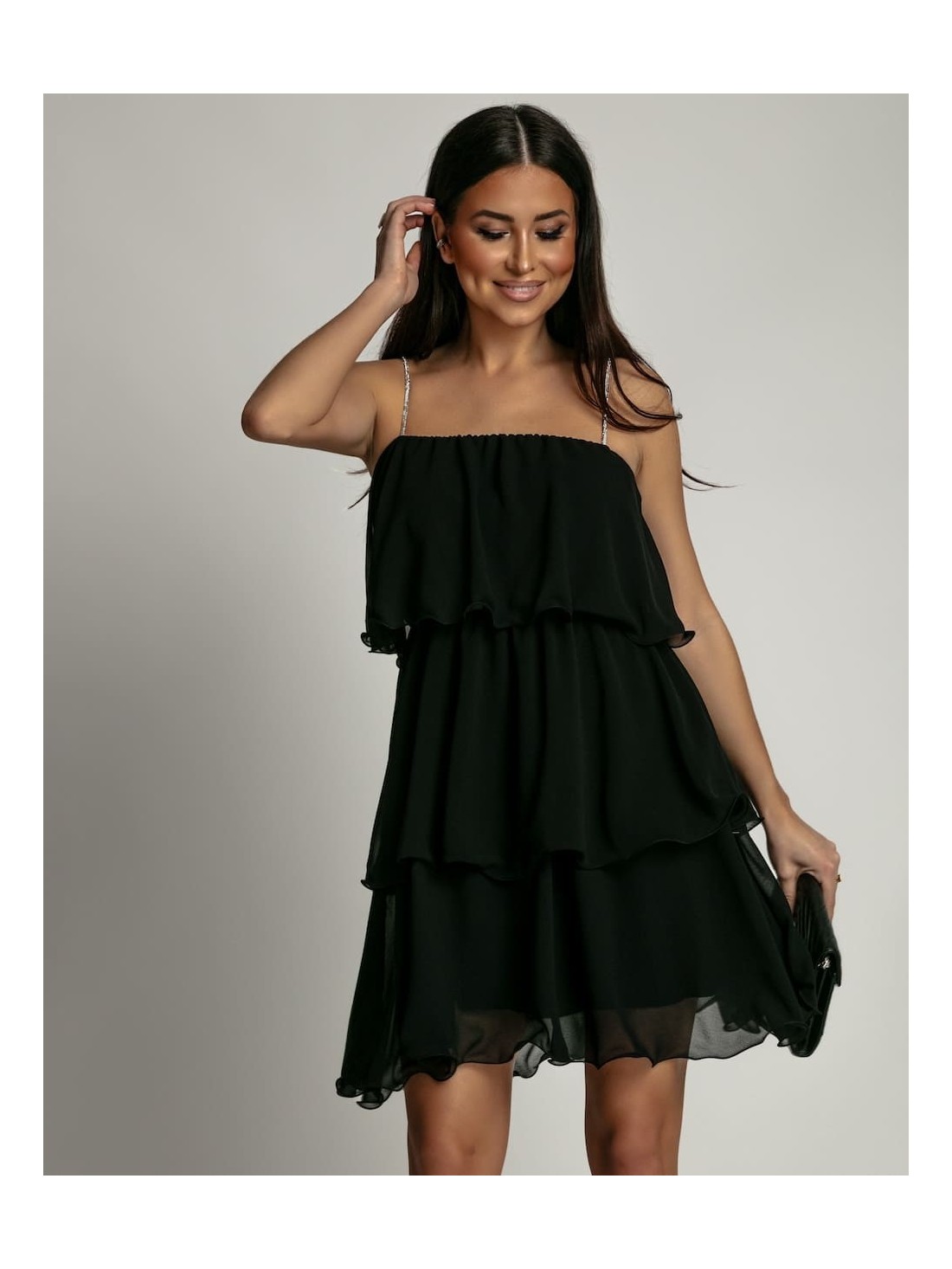 Summer dress with ruffles, black, AZR5062